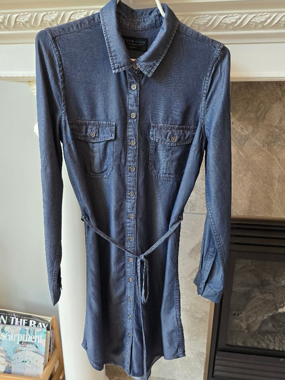 2016 Denim by Parasuco Tencel Lyocell shirt dress midi blue jean Utility, M